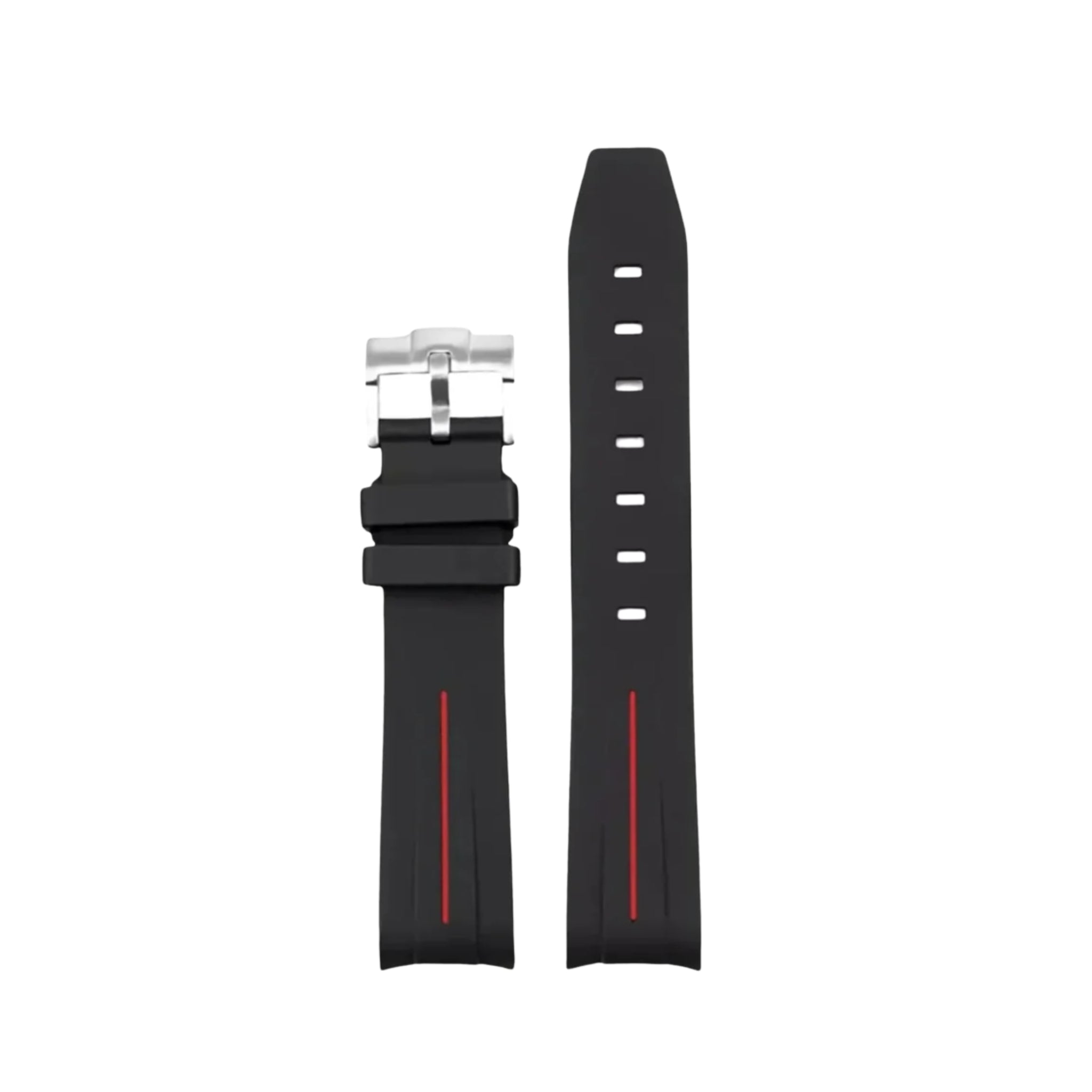 Curved FKM Rubber Strap – Universal Fit – Black with Red LuxLine® (18mm / 19mm / 20mm / 21mm / 22mm)