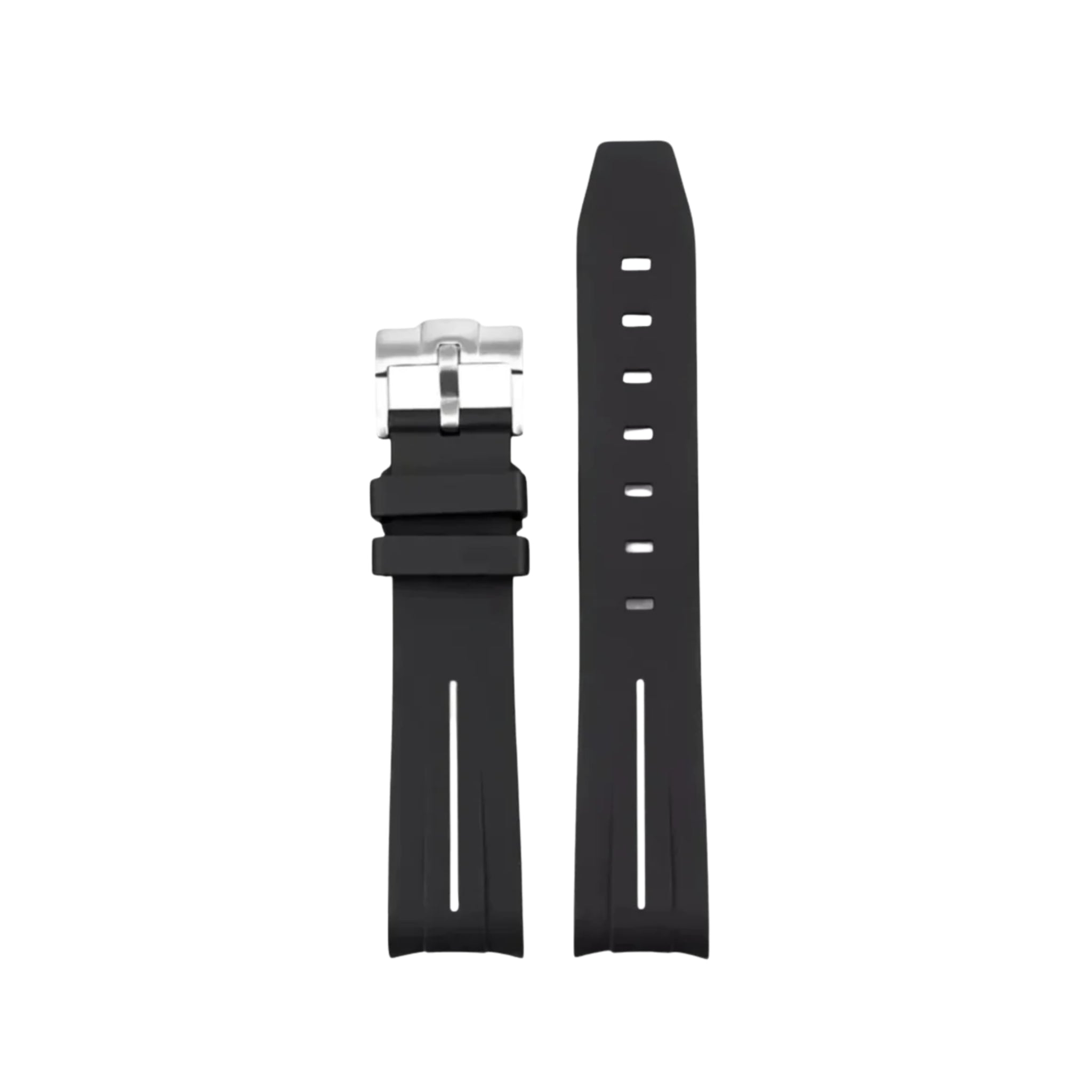 Curved FKM Rubber Strap – Universal Fit – Black with White LuxLine® (18mm / 19mm / 20mm / 21mm / 22mm)