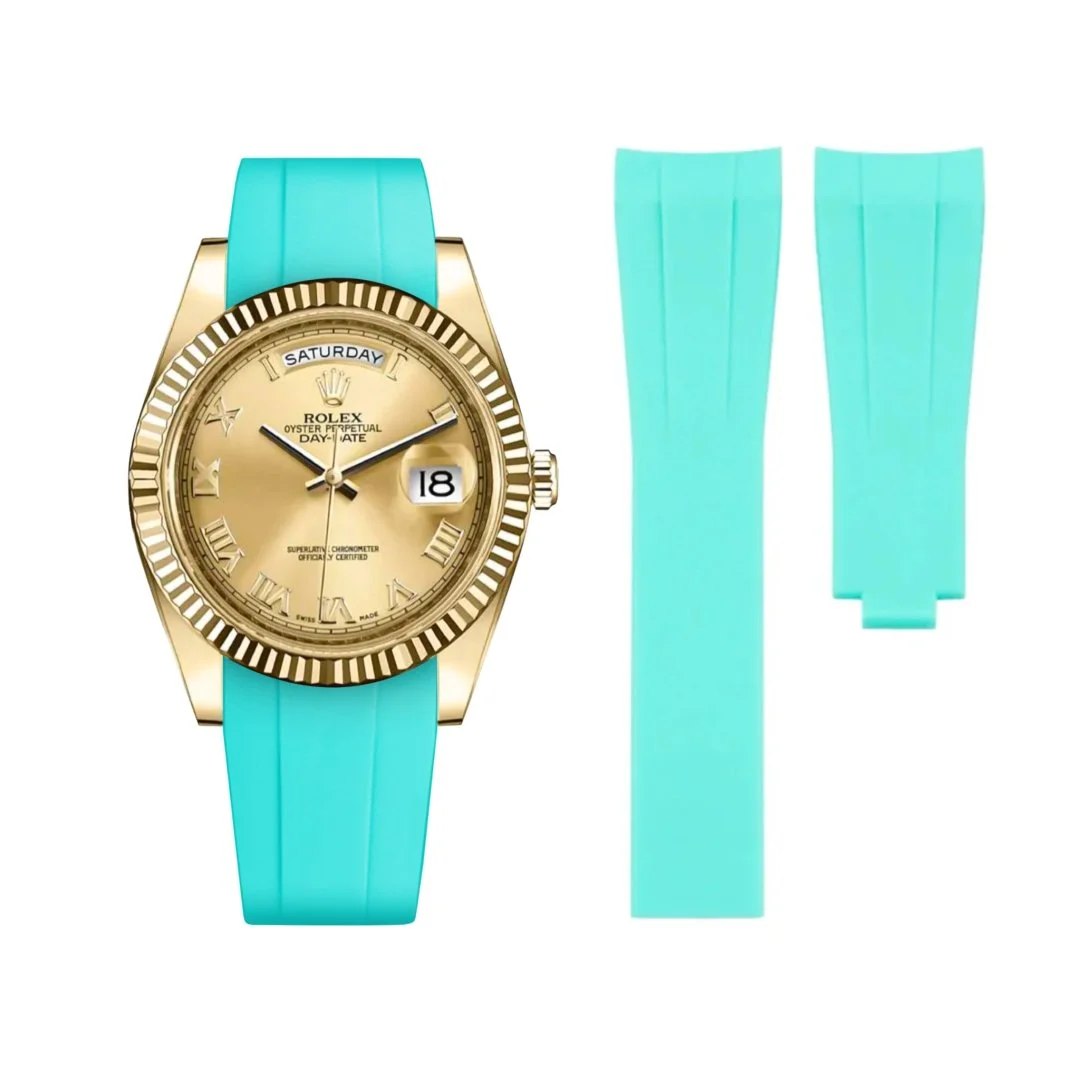 Deployant Rubber Strap - For Rolex Day-Date II 41mm - Turquoise