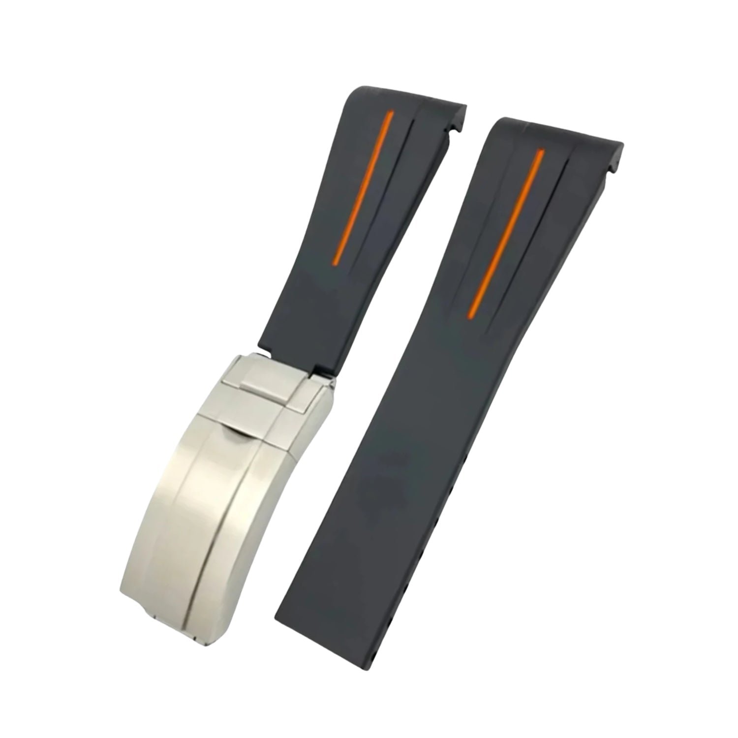 Deployant Rubber Strap - For Rolex Daytona - Black w/Orange Line | LuxLine® - Image 2