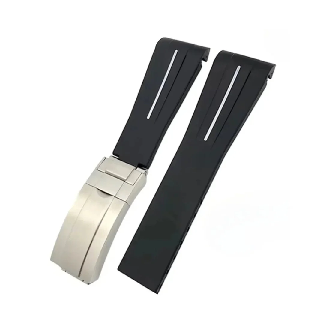 Deployant Rubber Strap - For Rolex Daytona - Black w/White Line | LuxLine® - Image 3