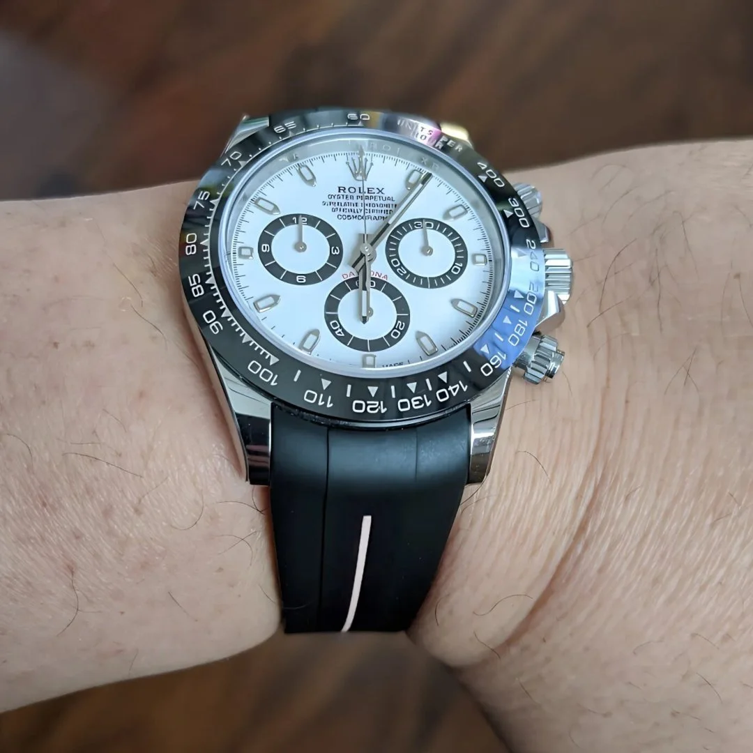Deployant Rubber Strap - For Rolex Daytona - Black w/White Line | LuxLine® - Image 2