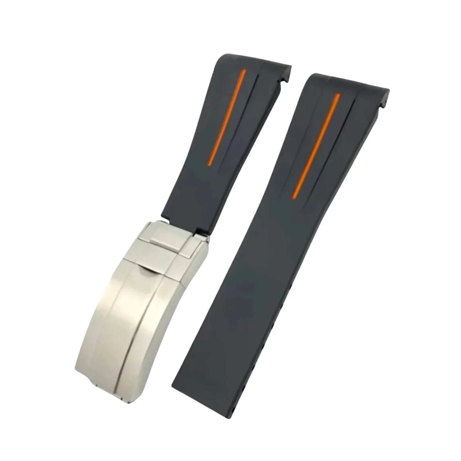 Deployant Rubber Strap - For Rolex GMT-Master II - Black w/Orange Line | LuxLine® - Image 2