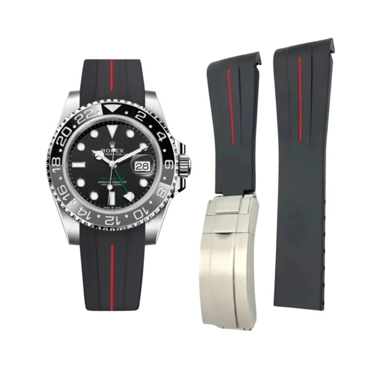 Deployant Rubber Strap - For Rolex GMT-Master II - Black w/Red Line | LuxLine®