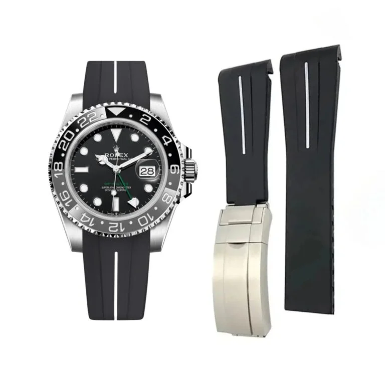 Deployant Rubber Strap - For Rolex GMT-Master II - Black w/White Line | LuxLine®