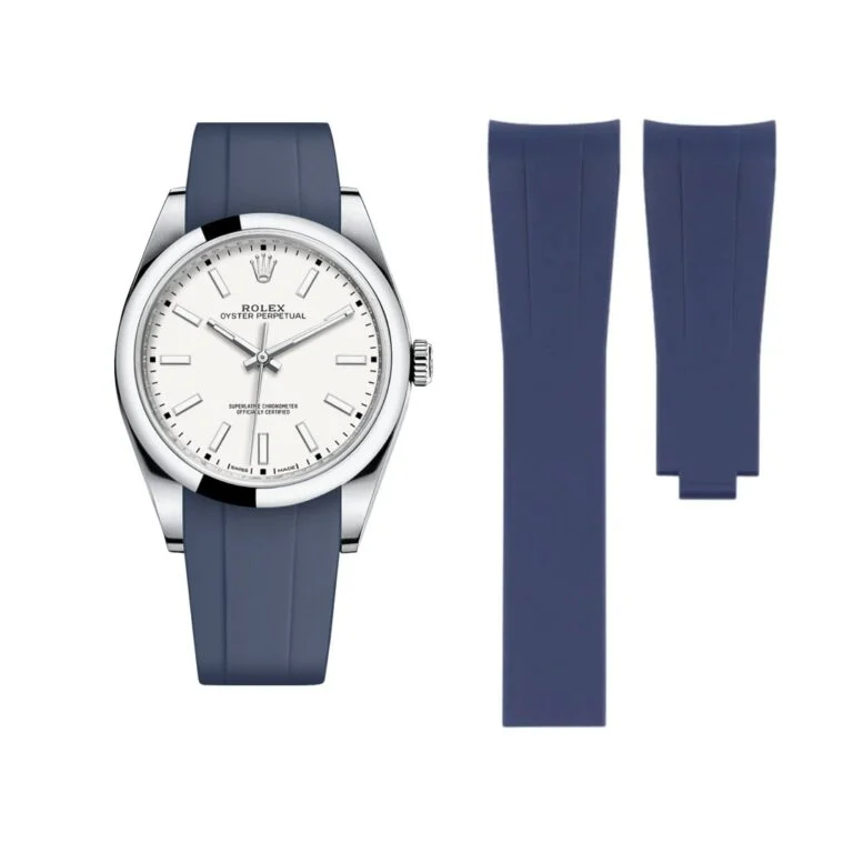 Deployant Rubber Strap - For Rolex Oyster Perpetual 39mm - Navy Blue