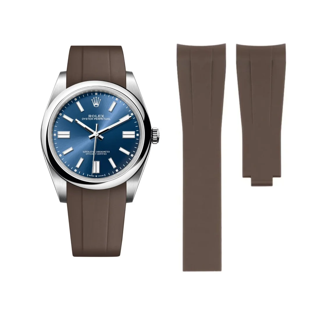 Deployant Rubber Strap - For Rolex Oyster Perpetual 41mm - Brown
