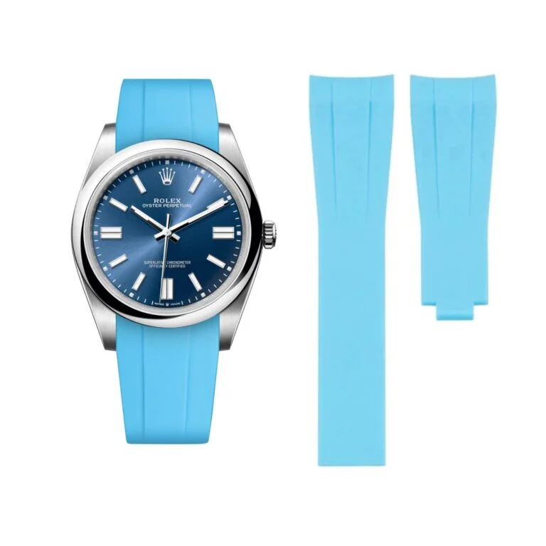 Deployant Rubber Strap - For Rolex Oyster Perpetual 41mm - Light Blue