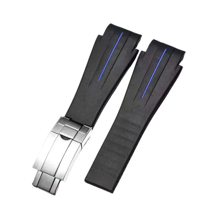 Deployant Rubber Strap - For Rolex Sea-Dweller Deepsea - Black w/Blue Line | LuxLine®