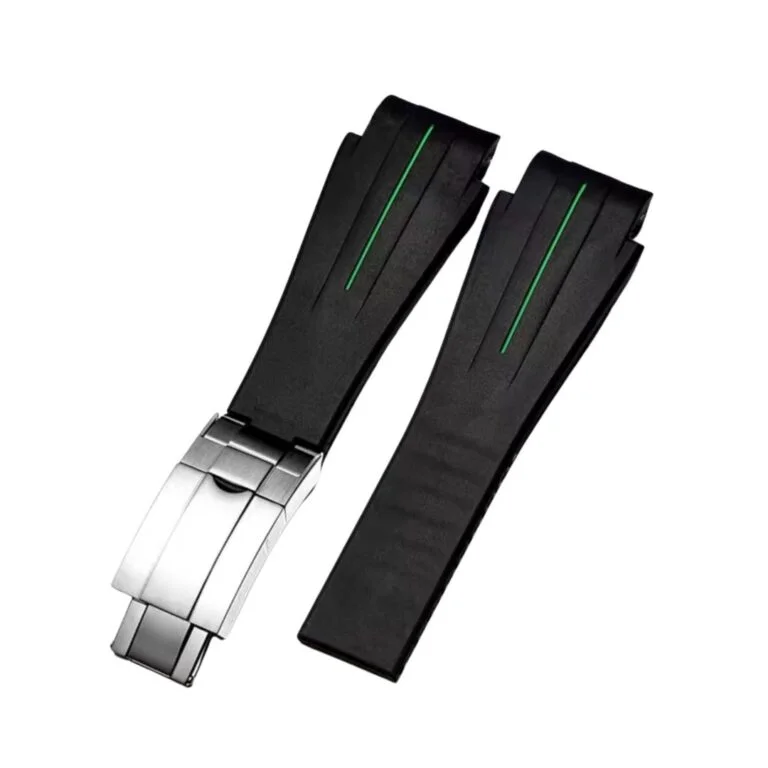 Deployant Rubber Strap - For Rolex Sea-Dweller Deepsea - Black w/Green Line | LuxLine®
