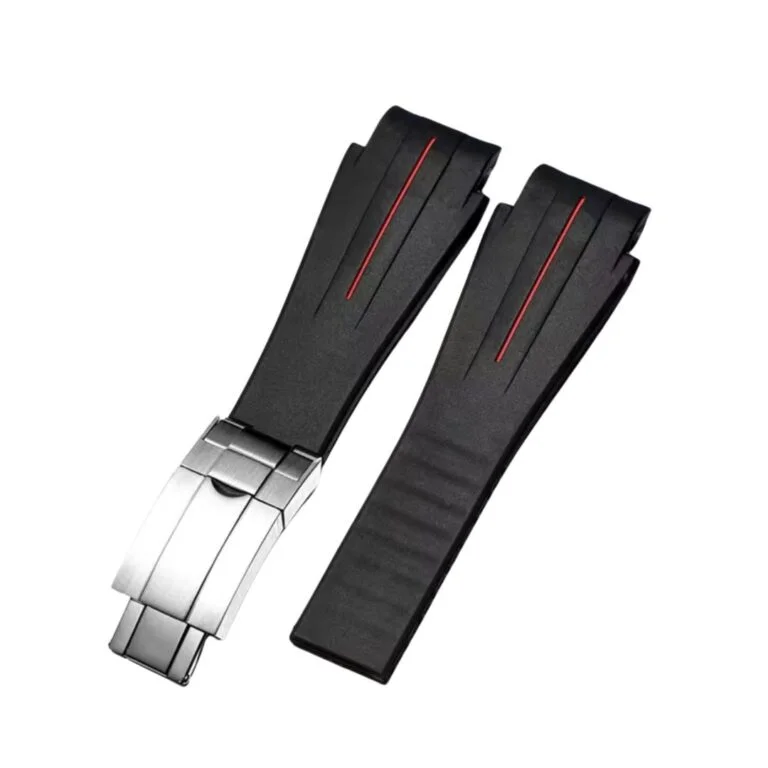 Deployant Rubber Strap - For Rolex Sea-Dweller Deepsea - Black w/Red Line | LuxLine®