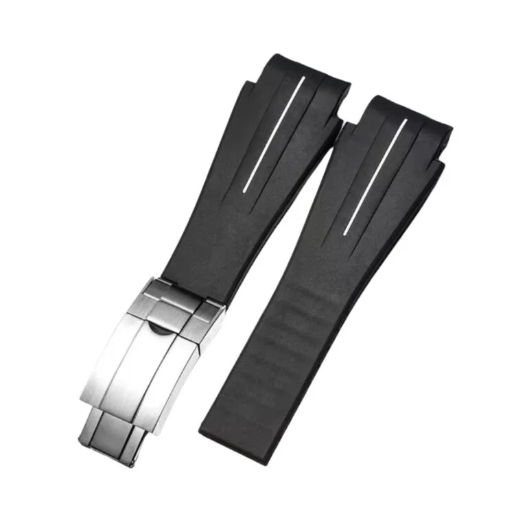Deployant Rubber Strap - For Rolex Sea-Dweller Deepsea - Black w/White Line | LuxLine®