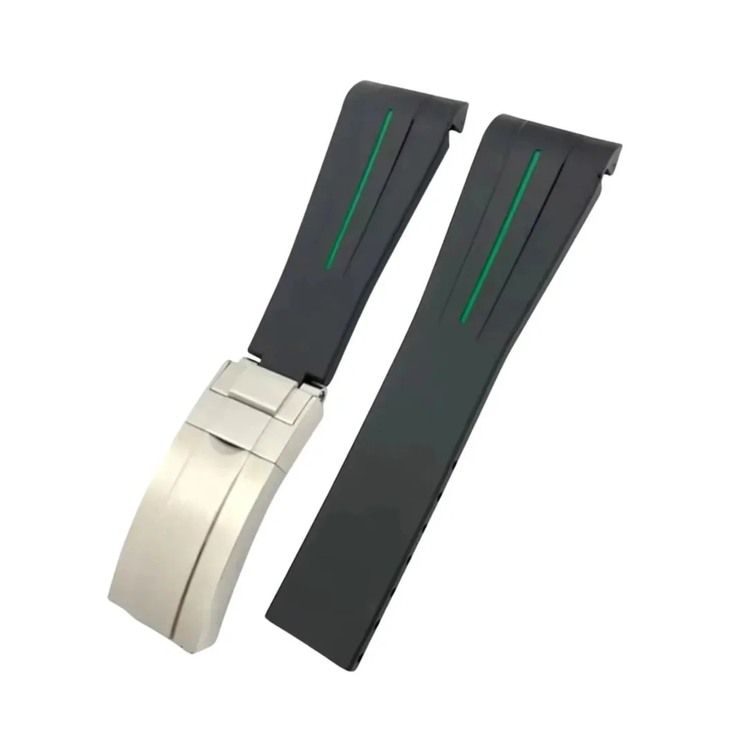 Deployant Rubber Strap - For Rolex Sky-Dweller - Black w/Green Line | LuxLine® - Image 2