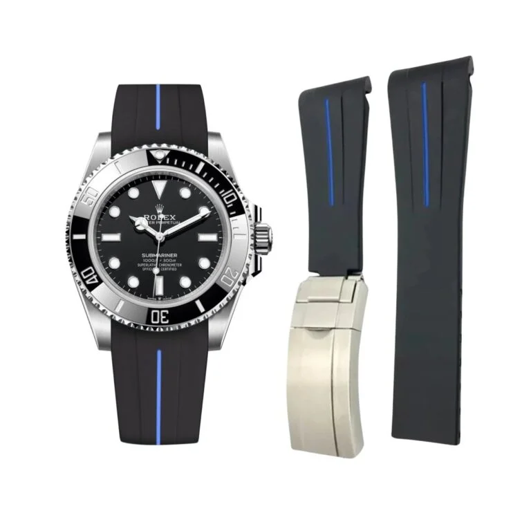 Deployant Rubber Strap - For Rolex Submariner - Black w/Blue Line | LuxLine®