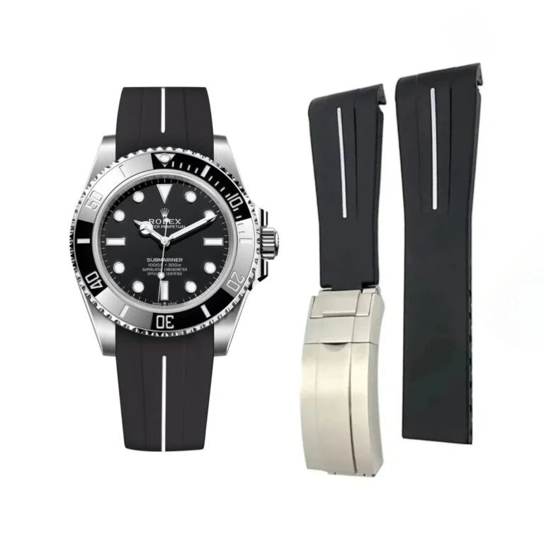 Deployant Rubber Strap - For Rolex Submariner - Black w/White Line | LuxLine®