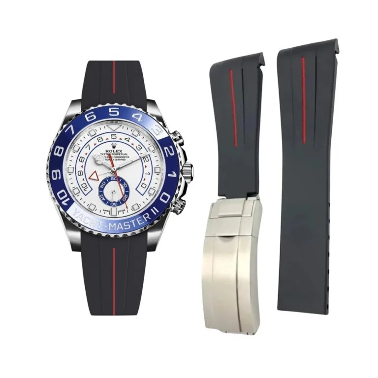 Deployant Rubber Strap - For Rolex Yacht-Master II 44mm - Black w/Red Line | LuxLine®
