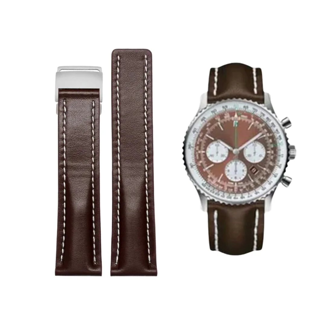 Leather Strap - For Breitling Watches - Flat Brown