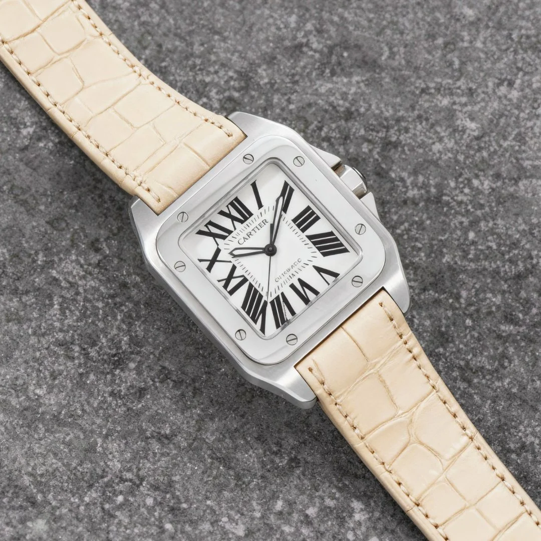 Leather Strap - For Cartier Santos 100 - Beige - Image 2