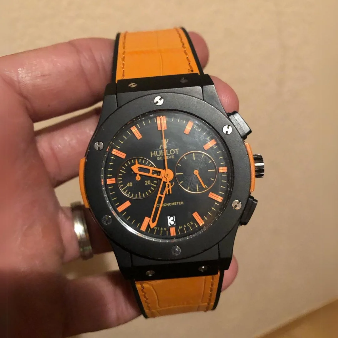 Leather Strap - For Hublot Big Bang 44mm - Orange - Image 2