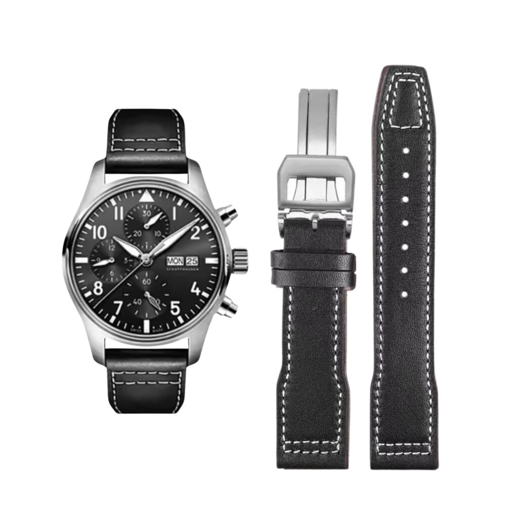 Leather Strap - For IWC Pilot - Black - Without Rivets