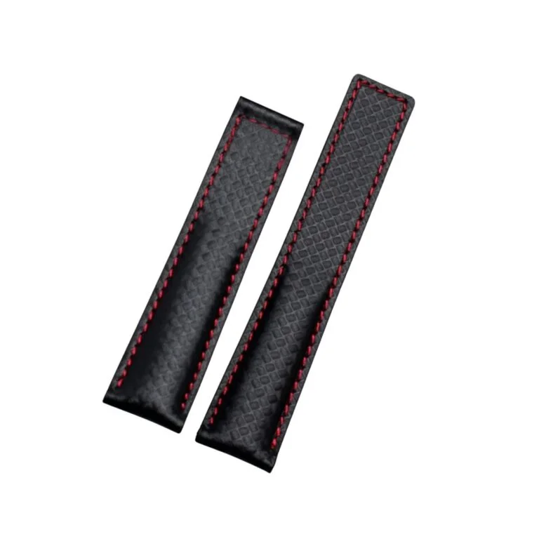 Leather Strap - For Tag Heuer Carrera - Black/Red Carbon