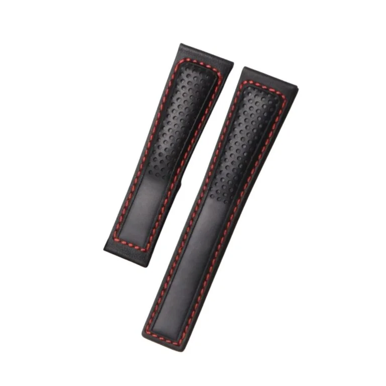 Leather Strap - For Tag Heuer Carrera - Black/Red