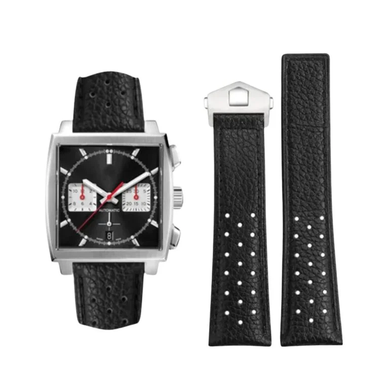 Leather Strap - For Tag Heuer Monaco - Black with extra Texture