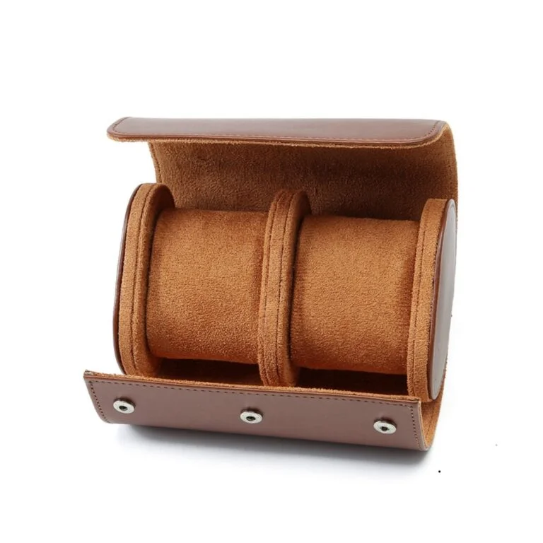 Leather Watch Roll - 2 Slot Travel Roll - Brown