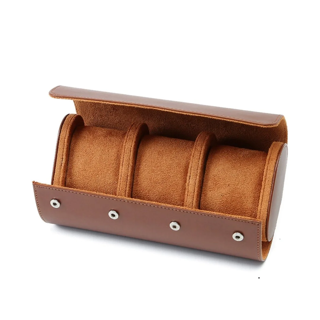 Leather Watch Roll - 3 Slot Travel Roll - Brown