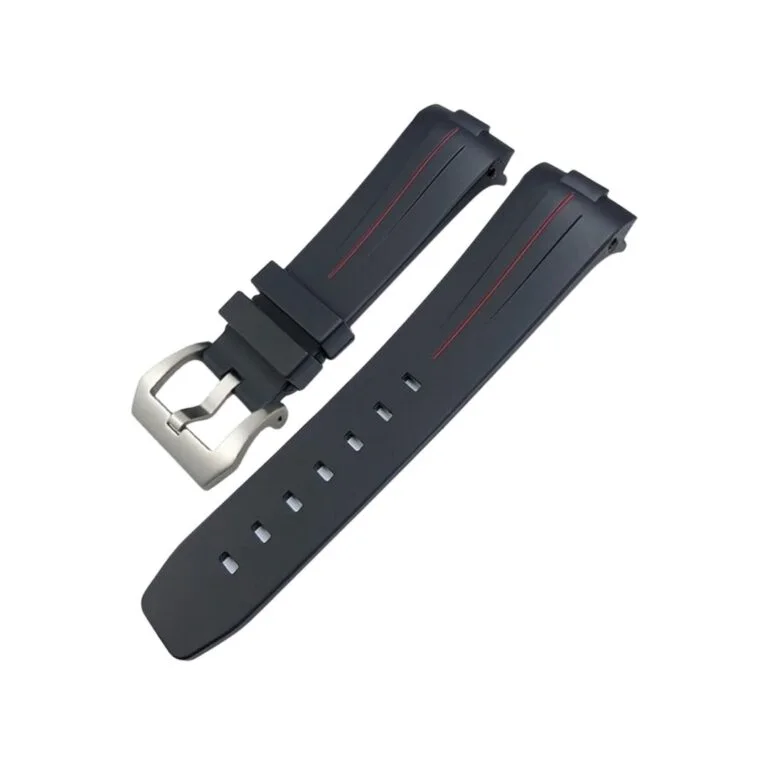 Rubber Curved Strap - For Panerai Luminor 44mm - Black w/Red | LuxLine®