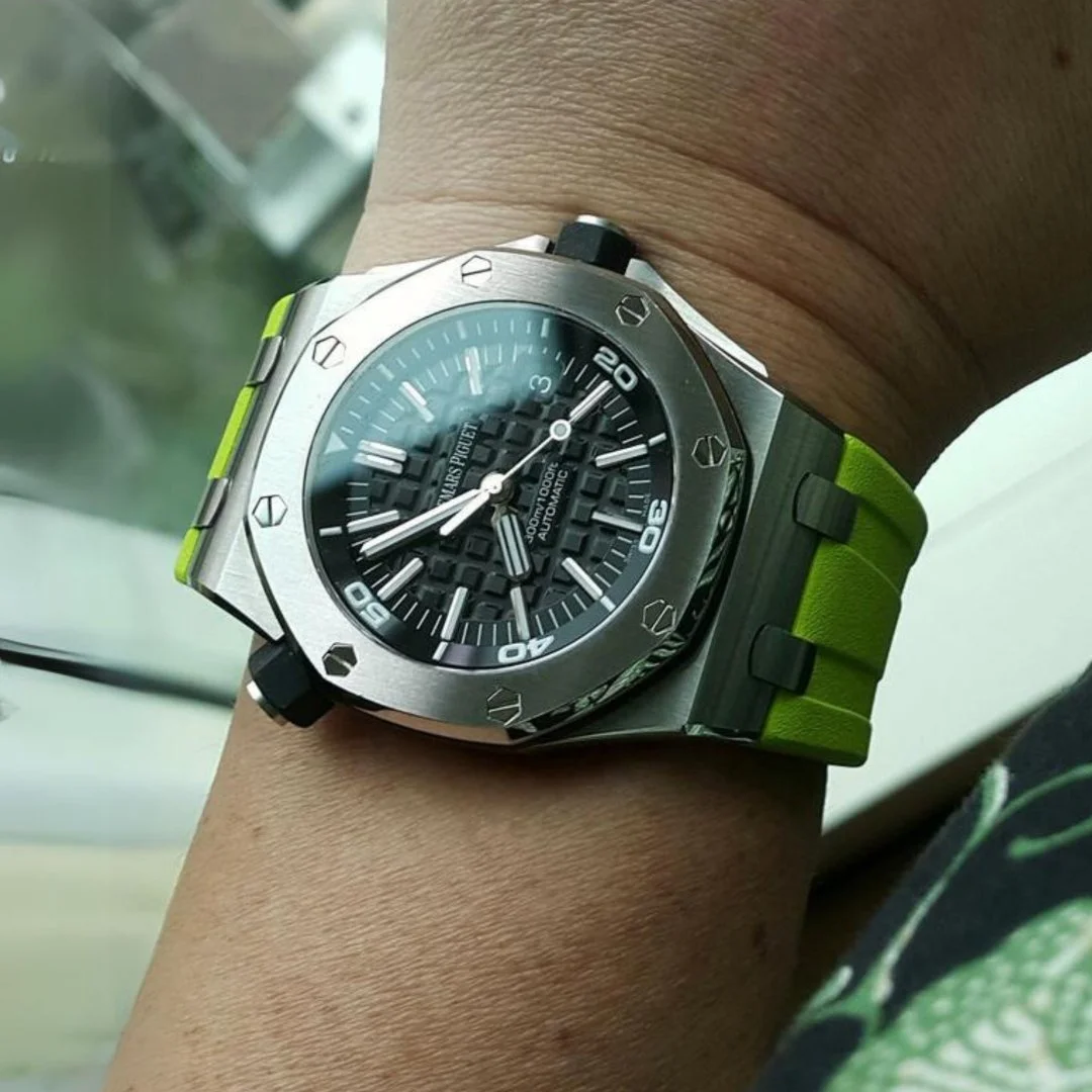 Rubber Strap - For all Audemars Piguet Offshore Diver - Lime Green - Image 3