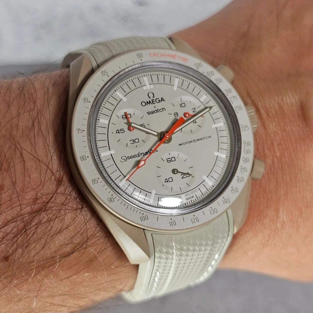 Rubber Strap - For Mission to Jupiter | Omega X Swatch | MoonSwatch - Beige w/White - Image 2