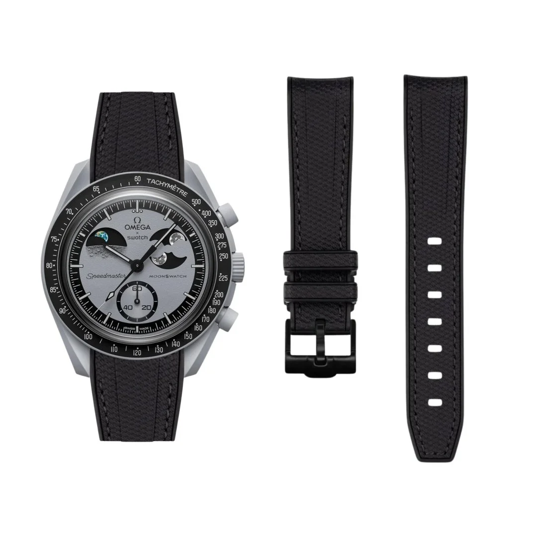 Rubber Strap - For MoonSwatch Mission To EarthPhase - Black w/Black
