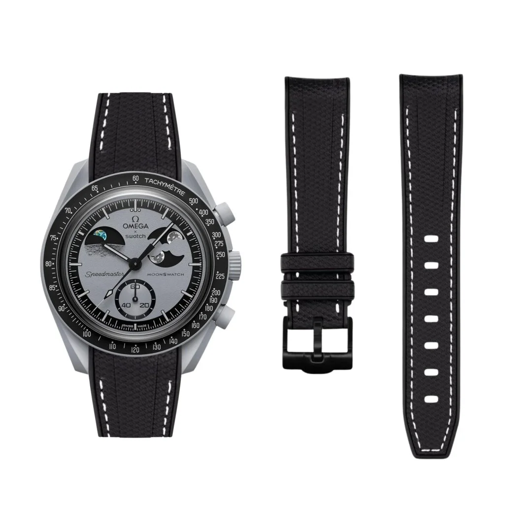 Rubber Strap - For MoonSwatch Mission To EarthPhase - Black w/White