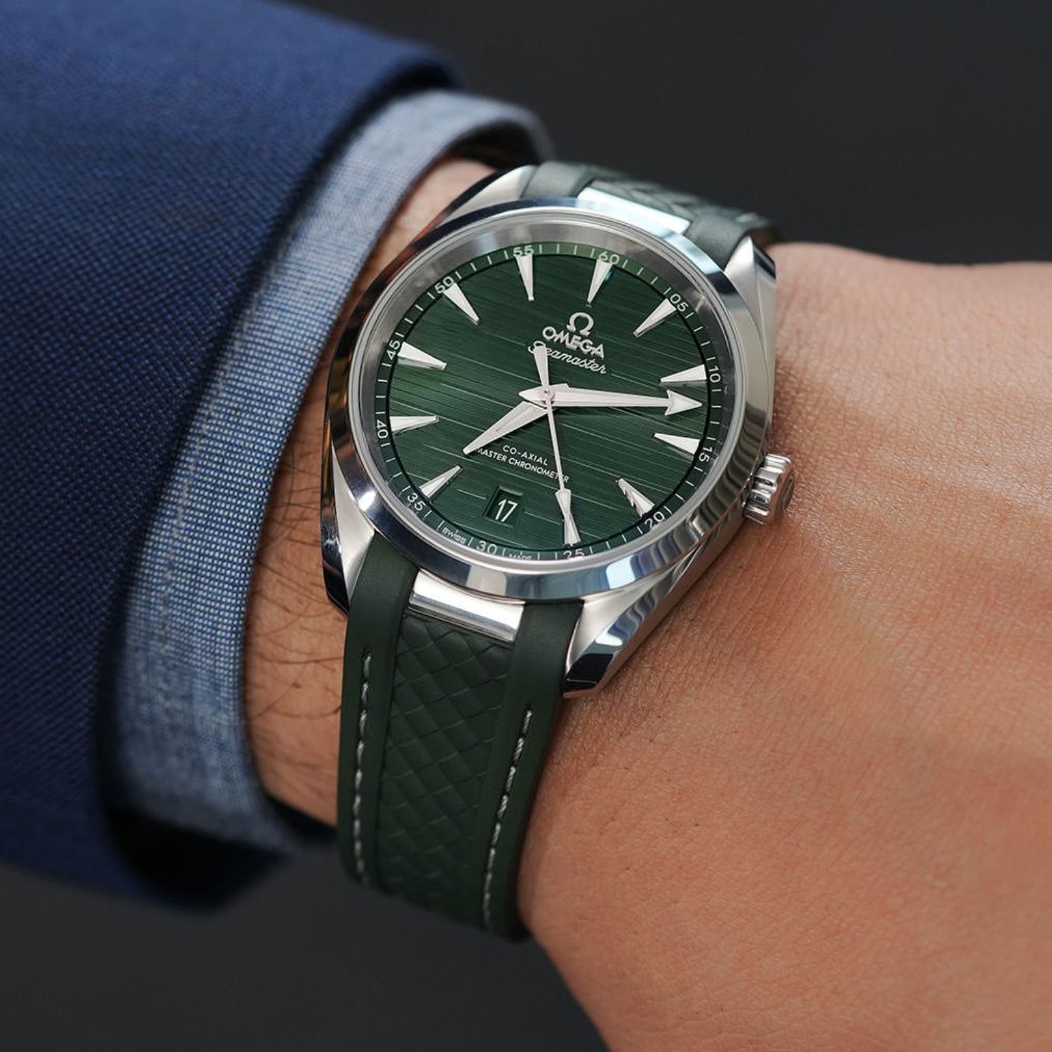 Rubber Strap - For Omega Seamaster Aqua Terra 300 / 150m - Green/White - Image 2