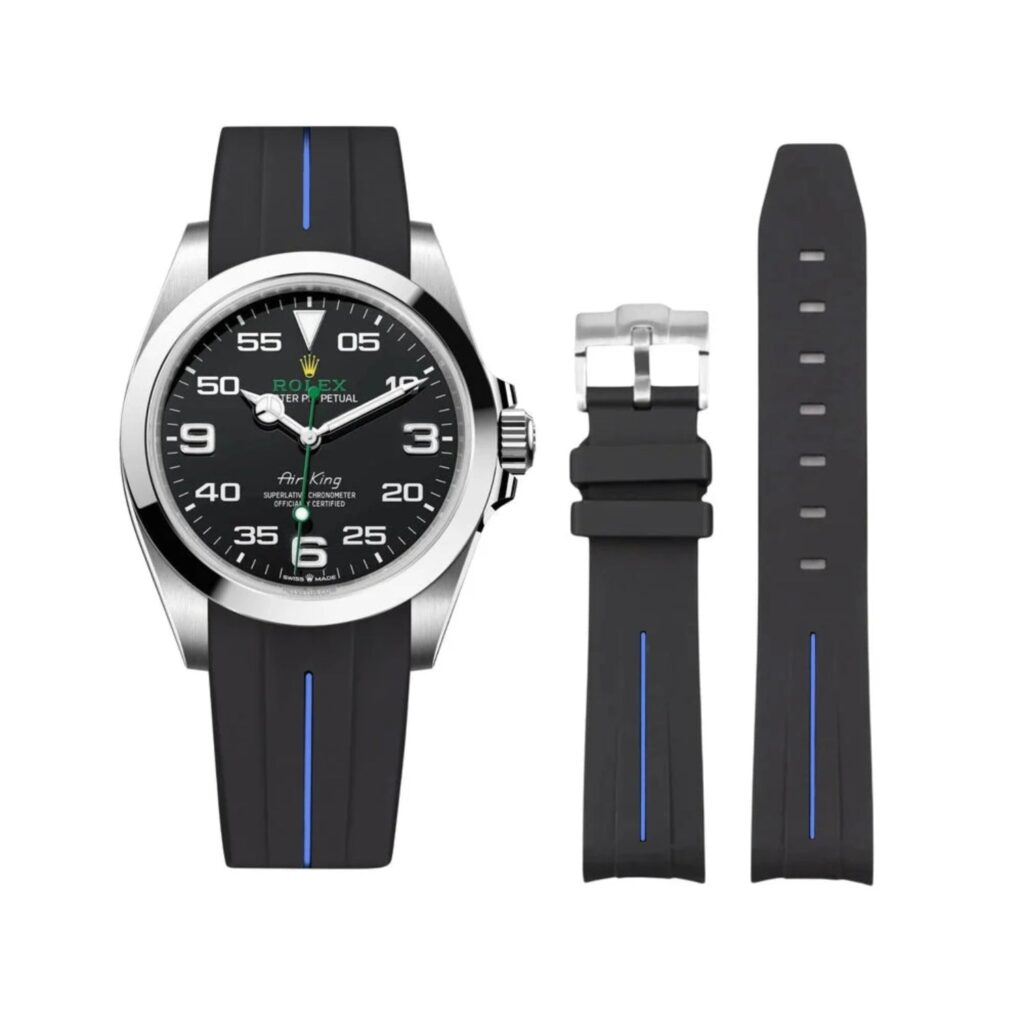 Rubber Strap - For Rolex Air-King 126900/116900 - Black/Blue | LuxLine®