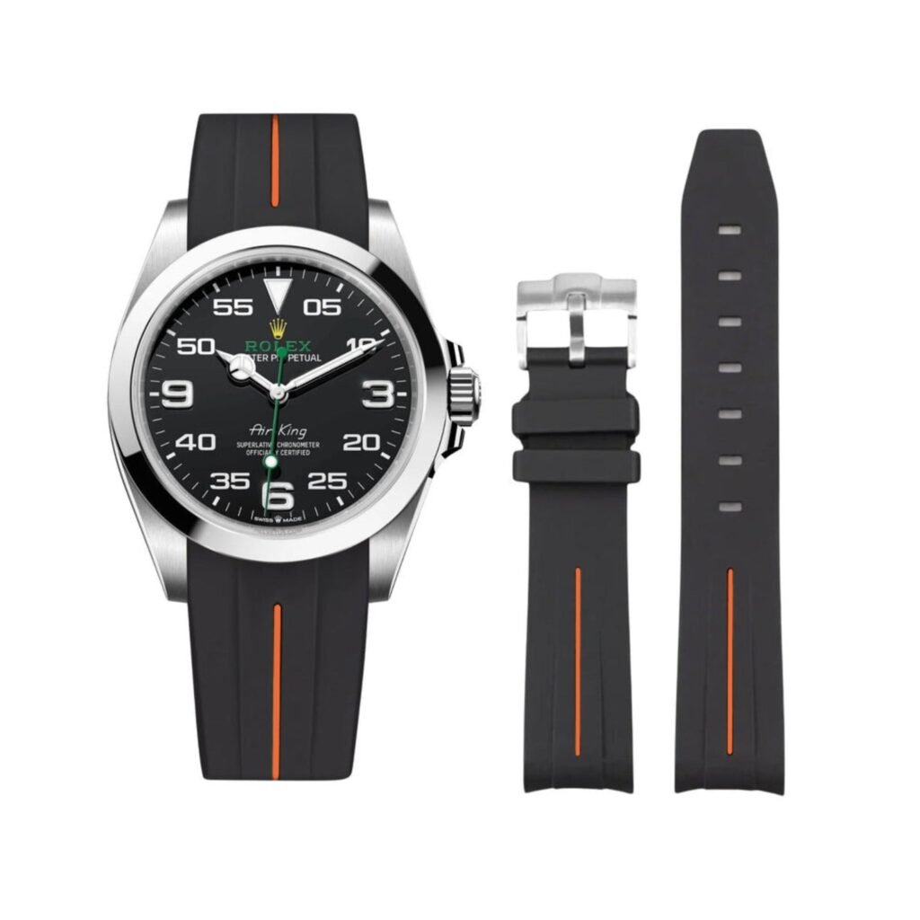 Rubber Strap - For Rolex Air-King 126900/116900 - Black/Orange | LuxLine®