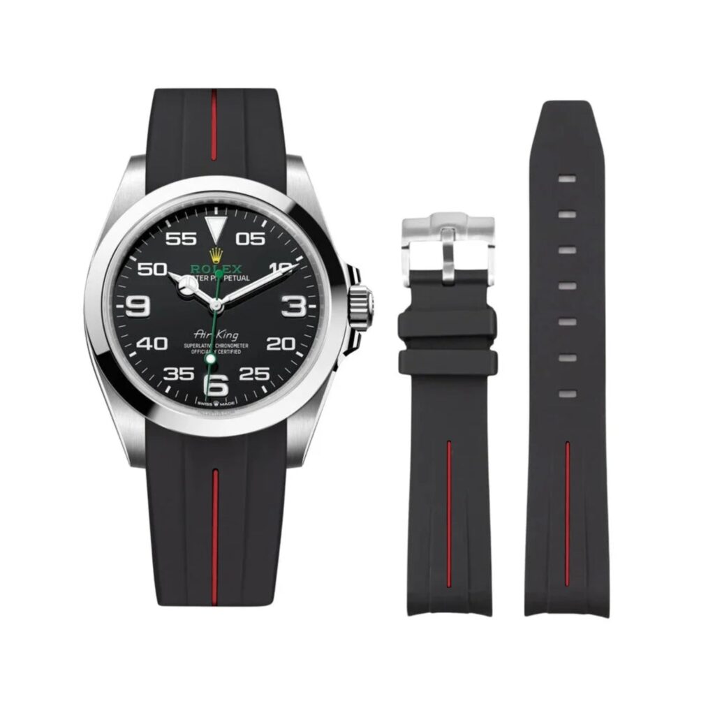 Rubber Strap - For Rolex Air-King 126900/116900 - Black/Red | LuxLine®