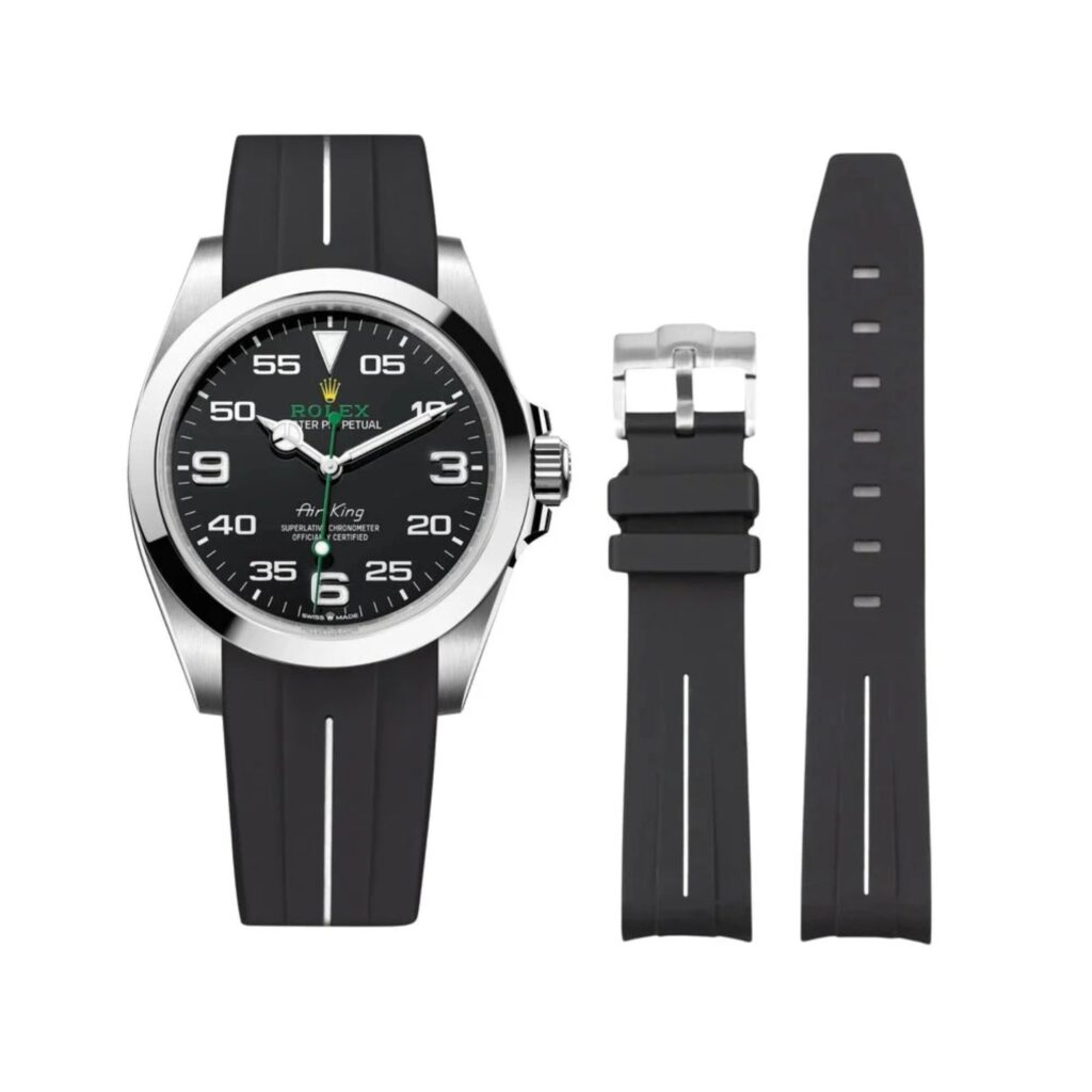 Rubber Strap - For Rolex Air-King 126900/116900 - Black/White | LuxLine®
