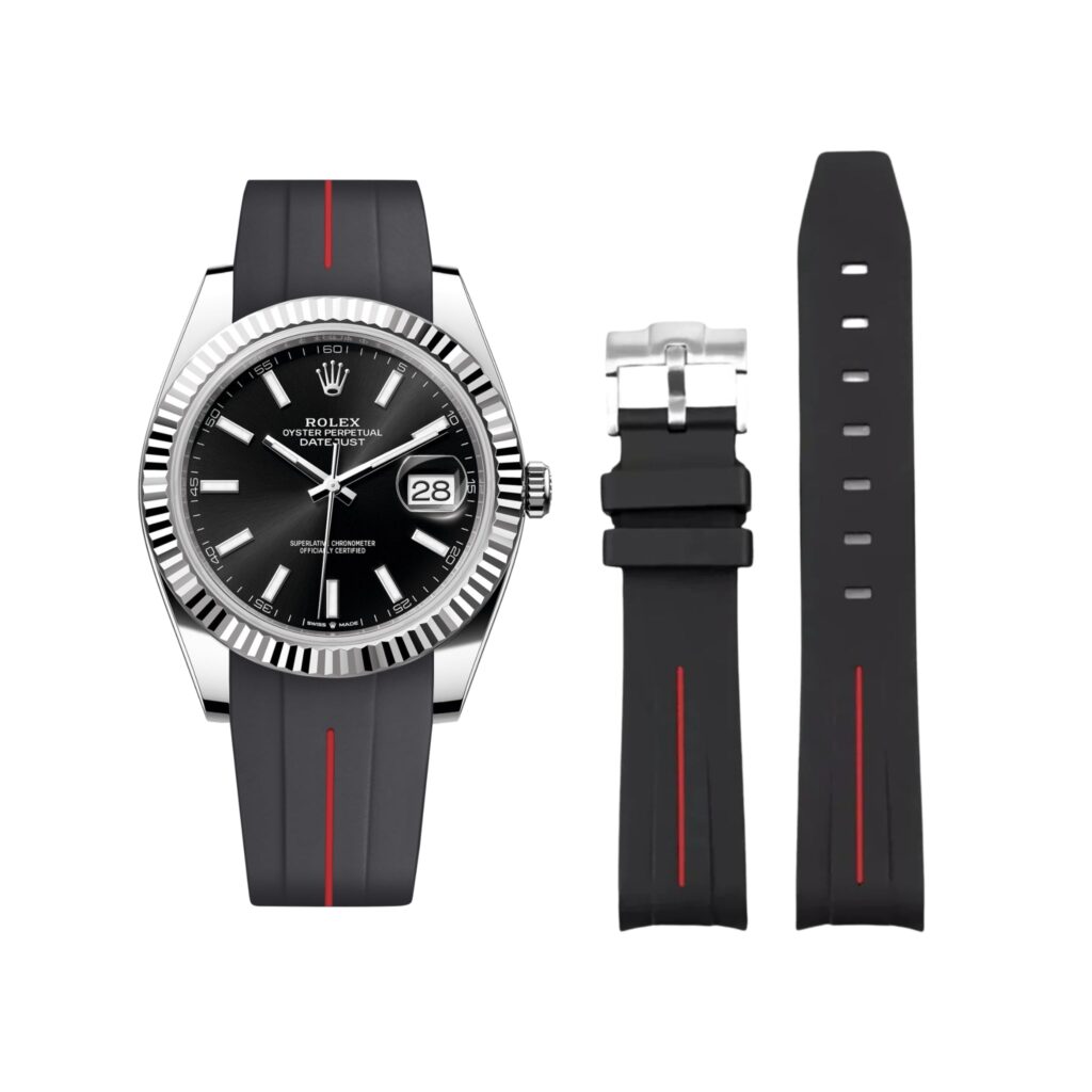 Rubber Strap - For Rolex Datejust 41mm - Black w/Red Line | LuxLine®