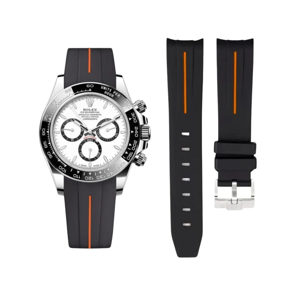 Rubber Strap - For Rolex Daytona - Black w/Orange Line | LuxLine®