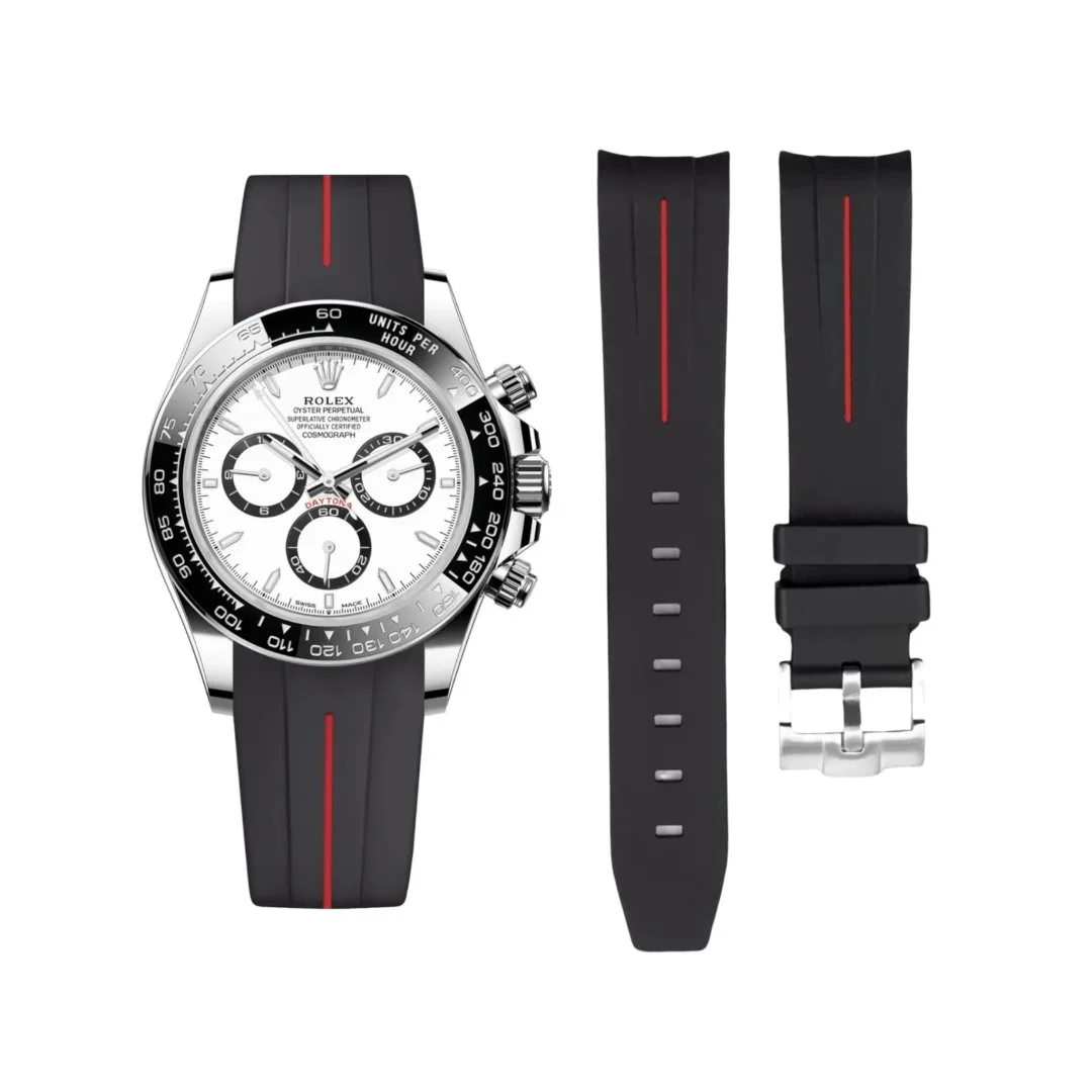 Rubber Strap - For Rolex Daytona - Black w/Red Line | LuxLine®