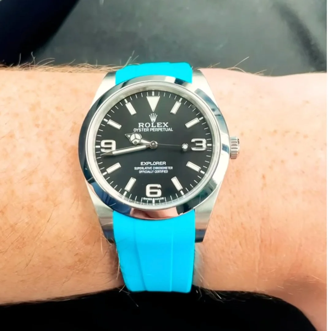 Rubber Strap - For Rolex Explorer I - Light Blue - Image 2