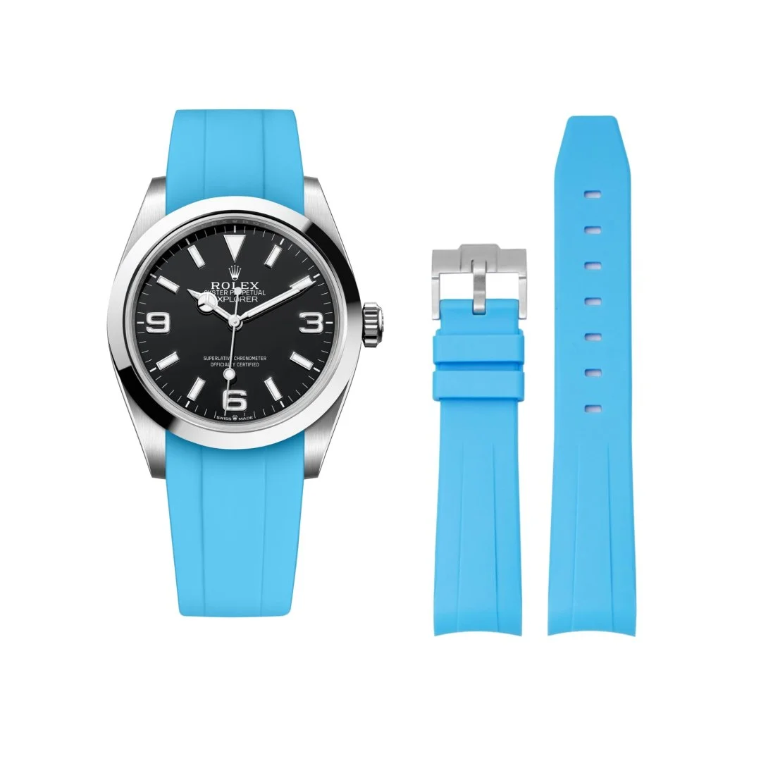 Rubber Strap - For Rolex Explorer I - Light Blue