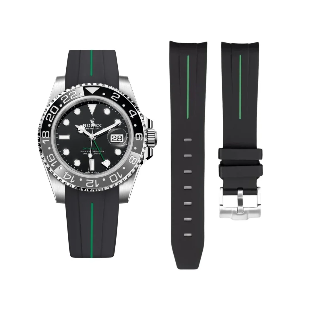 Rubber Strap - For Rolex GMT-Master II - Black w/Green Line | LuxLine®