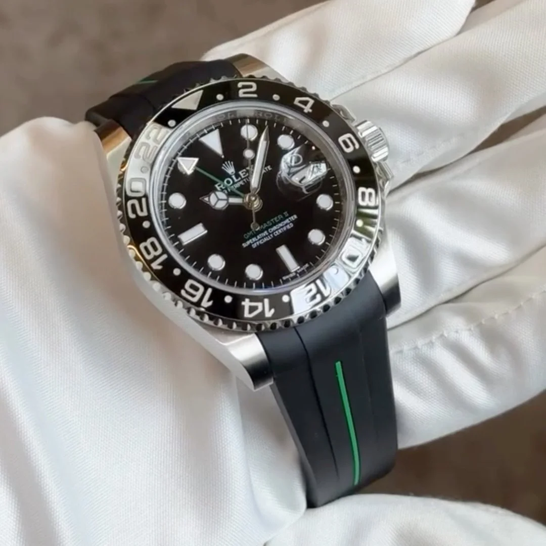Rubber Strap - For Rolex GMT-Master II - Black w/Green Line | LuxLine® - Image 2