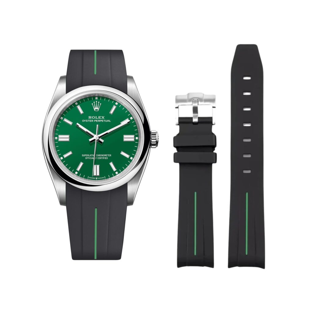 Rubber Strap - For Rolex Oyster Perpetual 36mm - Black w/Green Line | LuxLine®