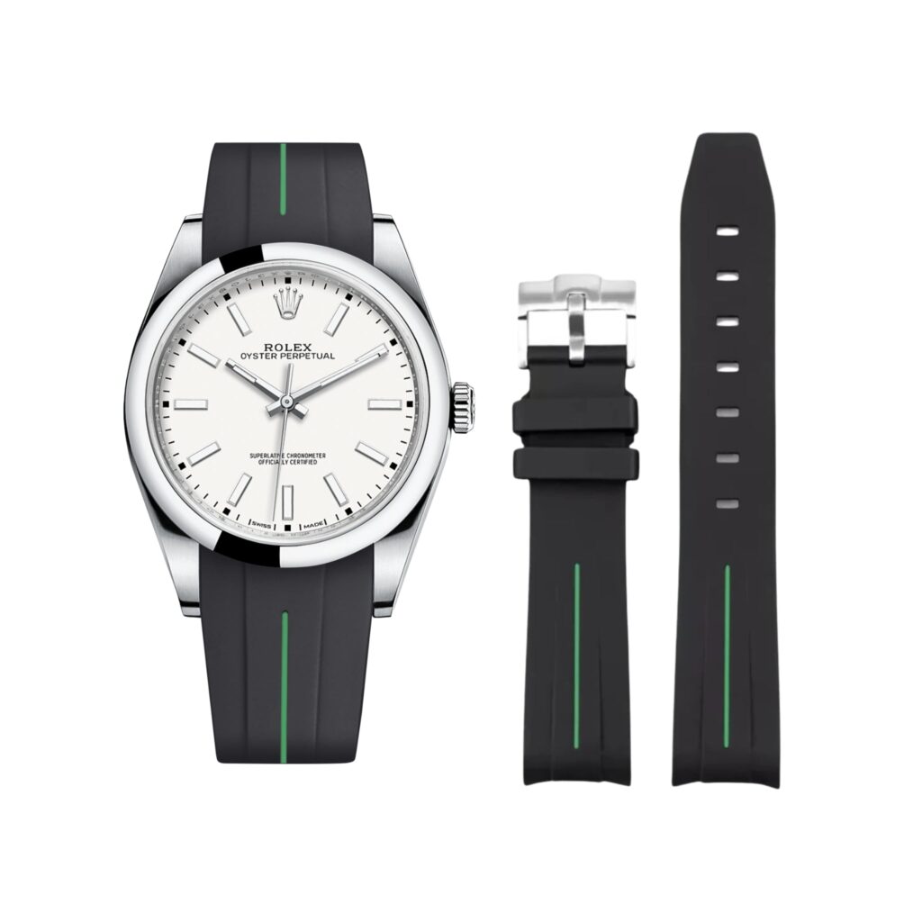 Rubber Strap - For Rolex Oyster Perpetual 39mm - Black w/Green Line | LuxLine®