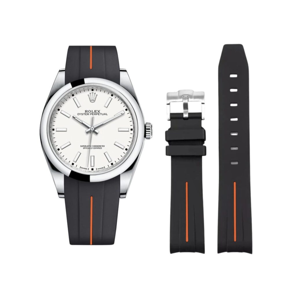 Rubber Strap - For Rolex Oyster Perpetual 39mm - Black w/Orange Line | LuxLine®