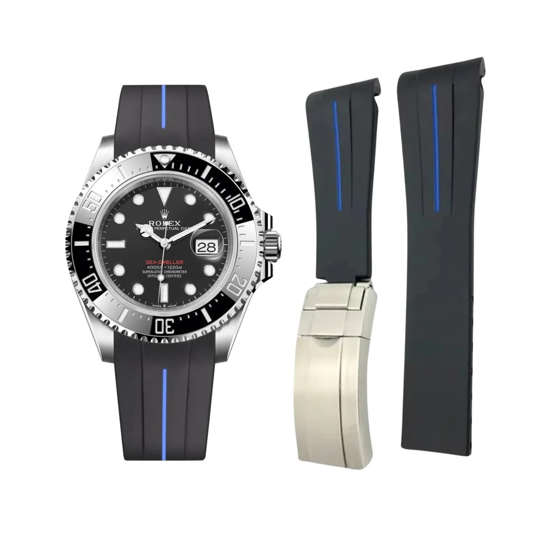 Rubber Strap - For Rolex Sea-Dweller - Black w/Blue Line | LuxLine®